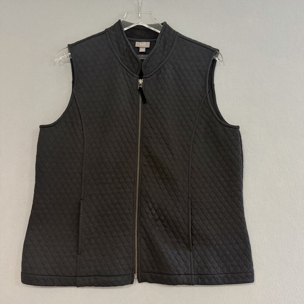 J. Jill Quilted Vest Size Large Black Full Zip Pockets Equestrian Grandmother